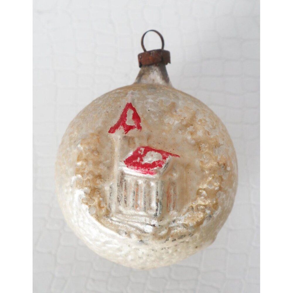 Antique German Mercury Glass Christmas Ornament Embossed Church Tree Decoration